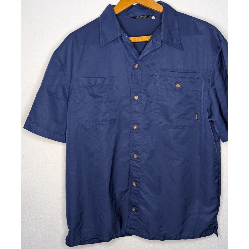Marmot Shirt Mens Large Blue Perforated Camp Short Sleeve Performance (303)